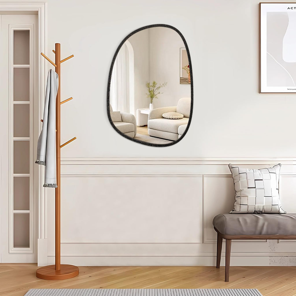 Large Asymmetrical Wall Mirror Irregular Wood Frame Mirror Modern Unique Oval Wall Mirror Decorative Vanity Bathroom