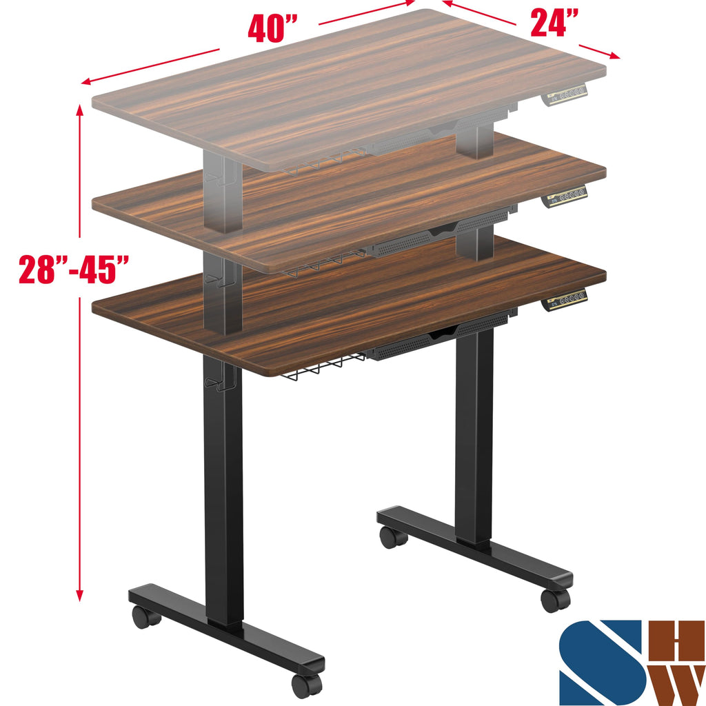 40-Inch Mobile Height Adjustable Standing Desk w/Drawer, Walnut