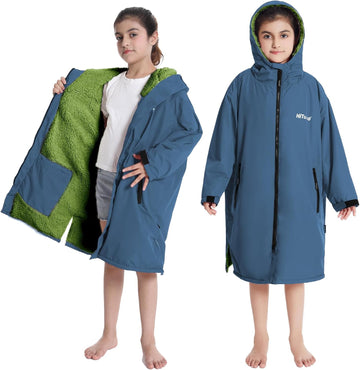 Warm Kids Swim Parka: Waterproof Changing Robe Sherpa Lined
