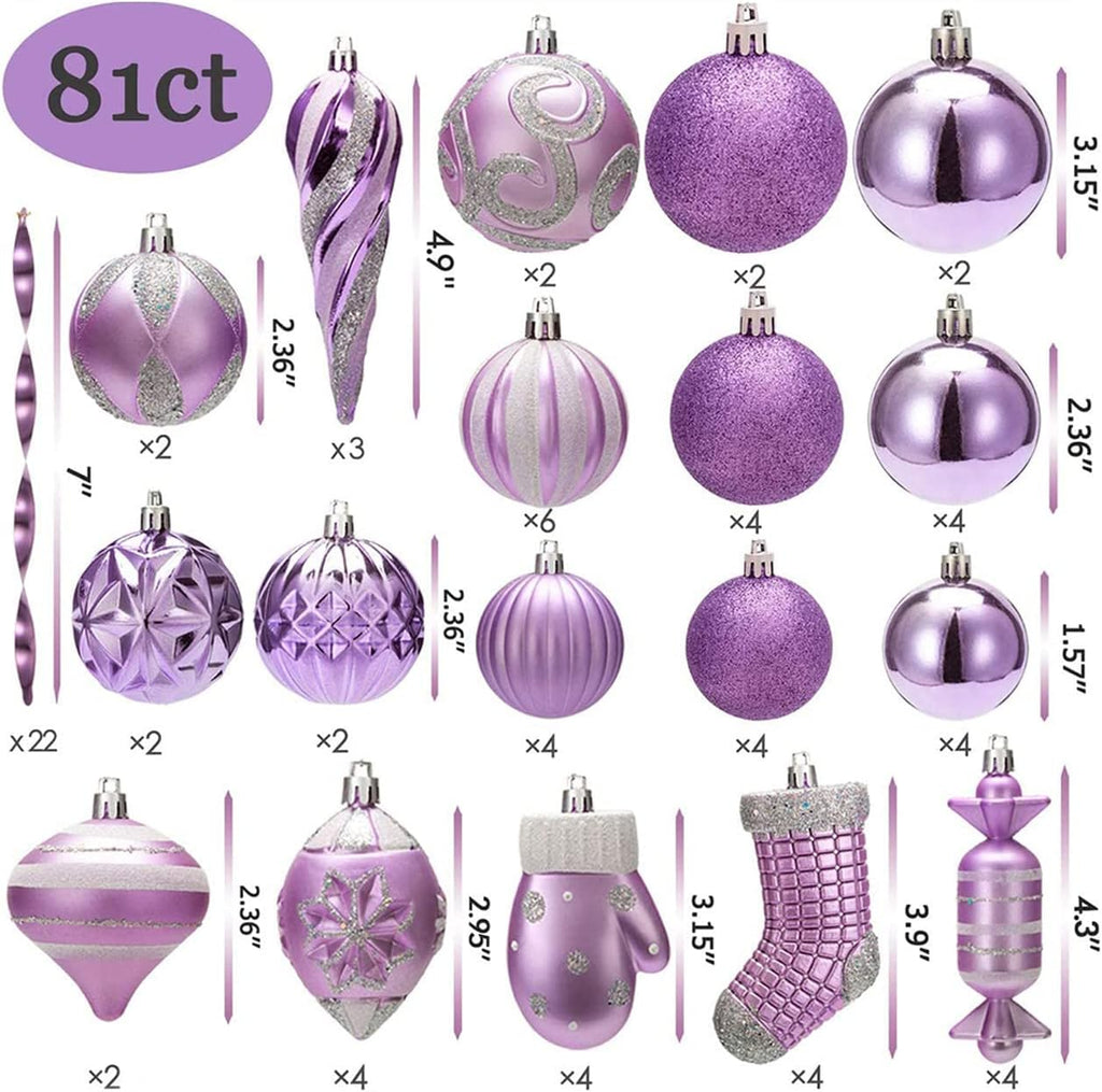 81ct Christmas Ball Ornaments Holiday Tree Decorations in a Reusable Hand-Help Gift Box for Xmas Tree Decor(Light