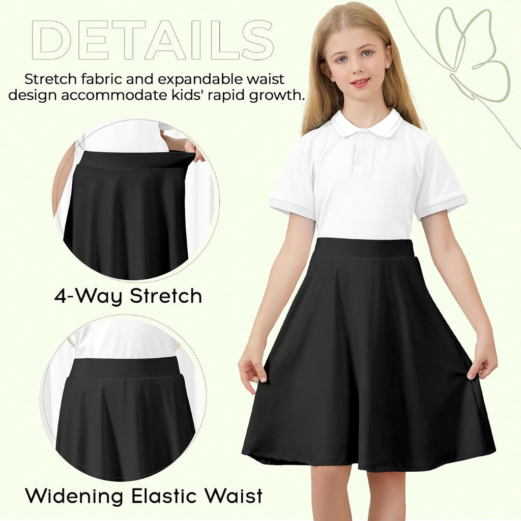 Knee Length Skorts for Girls A Line Uniform Skirt with Shorts