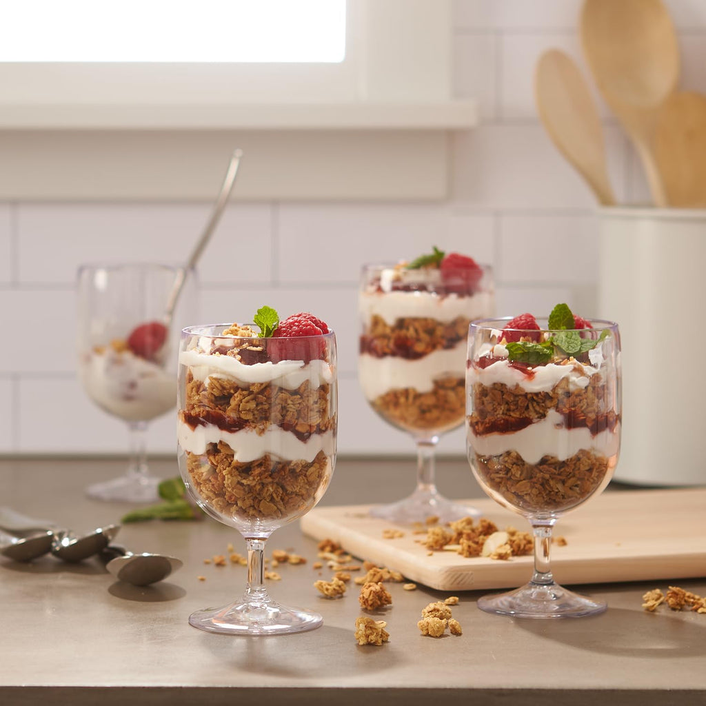 Stackable 8 ounce Plastic Wine Stems in Clear | Set of 8 Reusable, BPA-free, Made in the USA, Top-rack Dishwasher Safe