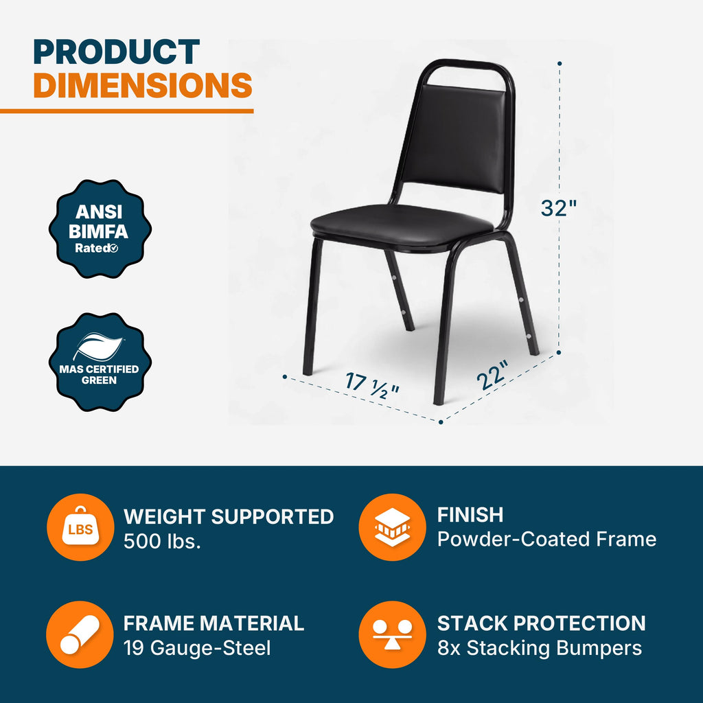 4 Banquet Chairs Premium Commercial Seating (4 Pack, Vinyl, Black, Black Frame)