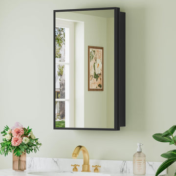 14 x 24 Inch Framed Medicine Cabinet Mirror , Black | Recessed or Wall Mount, Fits 13-3/8 x 22-13/16 Inch Rough