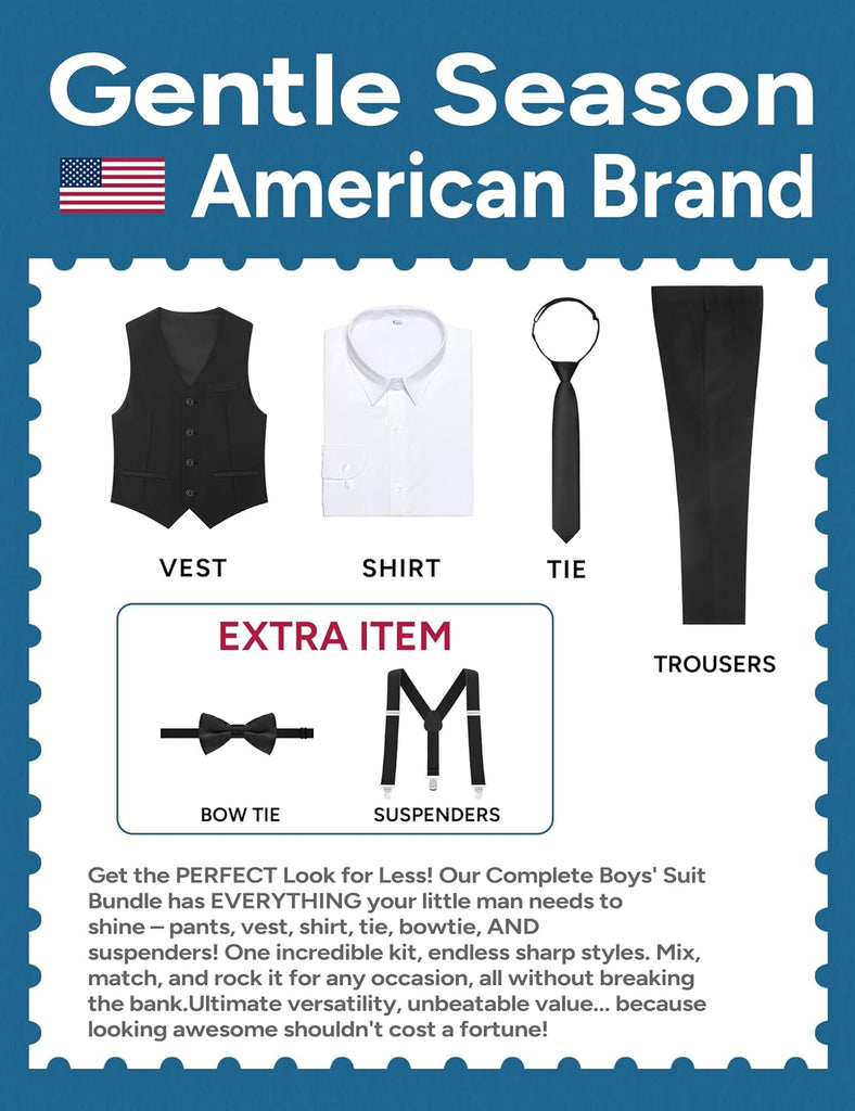 Boys Complete Suits Set with Suspenders Standard & Husky