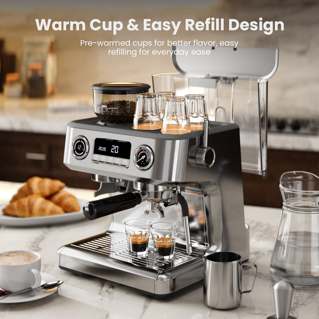 20 Bar Dual Boiler Espresso Machine with Grinder & Milk Steamer