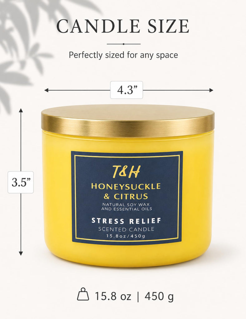 Honeysuckle Scented Soy Candle, Large 3-Wick Candle 15.8 oz