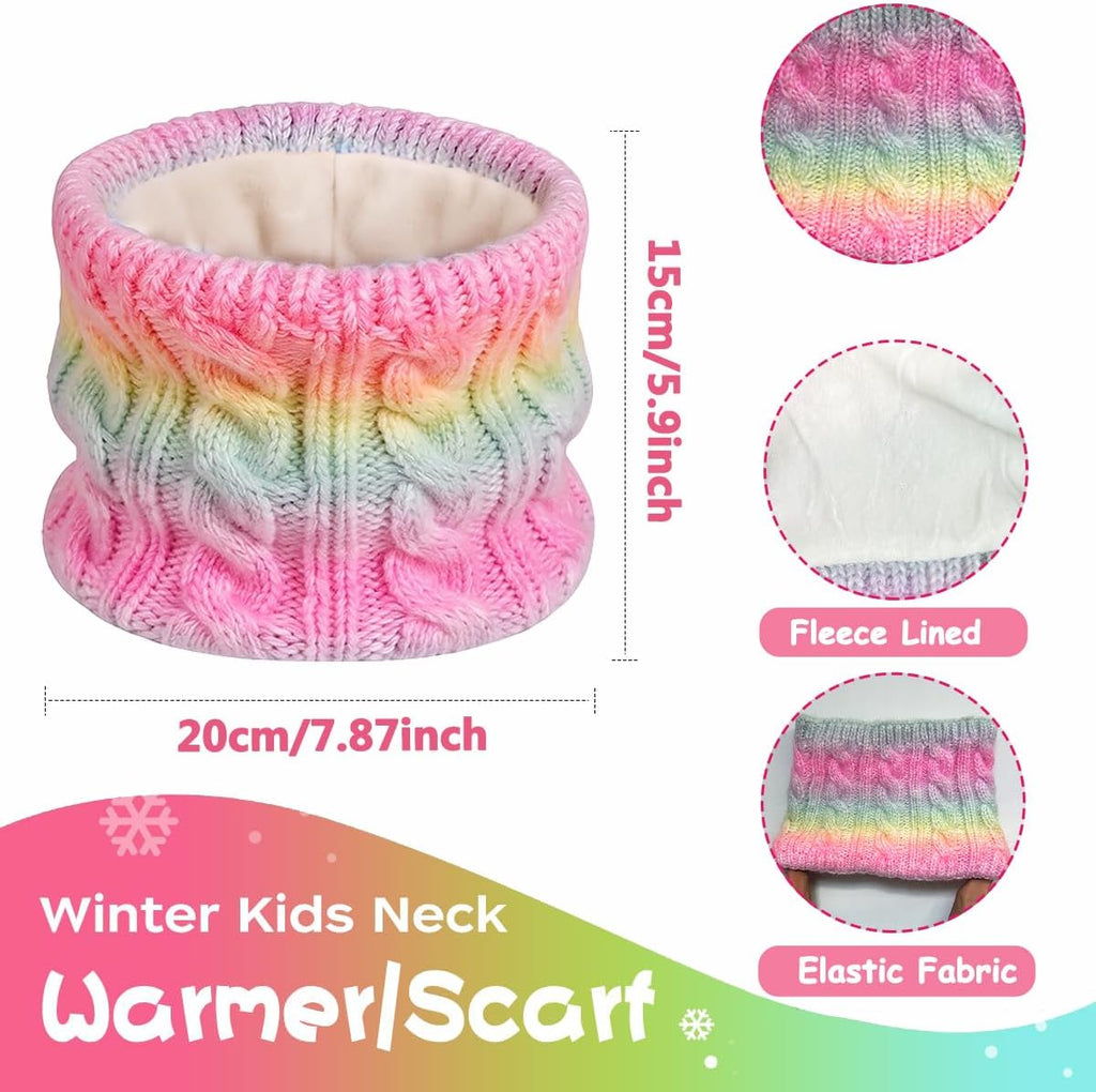 Toddler Kids Winter Hat Gloves Scarf Set for 2-7 Years, Warm Knit Boys Girls Hats Fleece Pompoms Beanies Neck Warmer