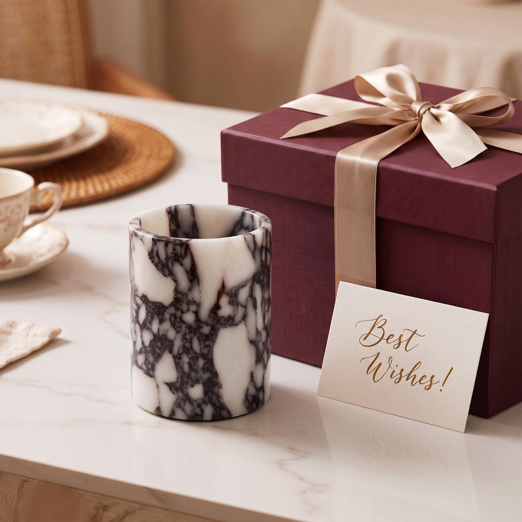Calacatta Viola Marble Utensil Holder, 6.5 Inch Stone Utensil Crock
