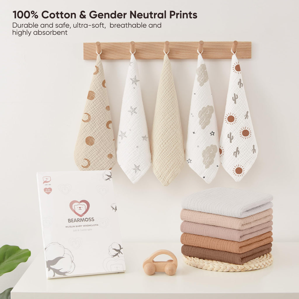 Muslin Burp Cloths 100% Cotton Cloths Baby Burp Cloths Muslin Washcloths Ultra-Absorbent Soft Baby Face Towel Burping
