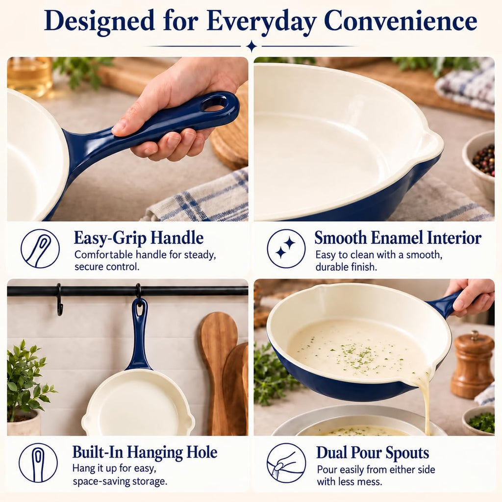 Nonstick Enameled Cast Iron Cookware, 3-Enameled Cast Iron Skillet