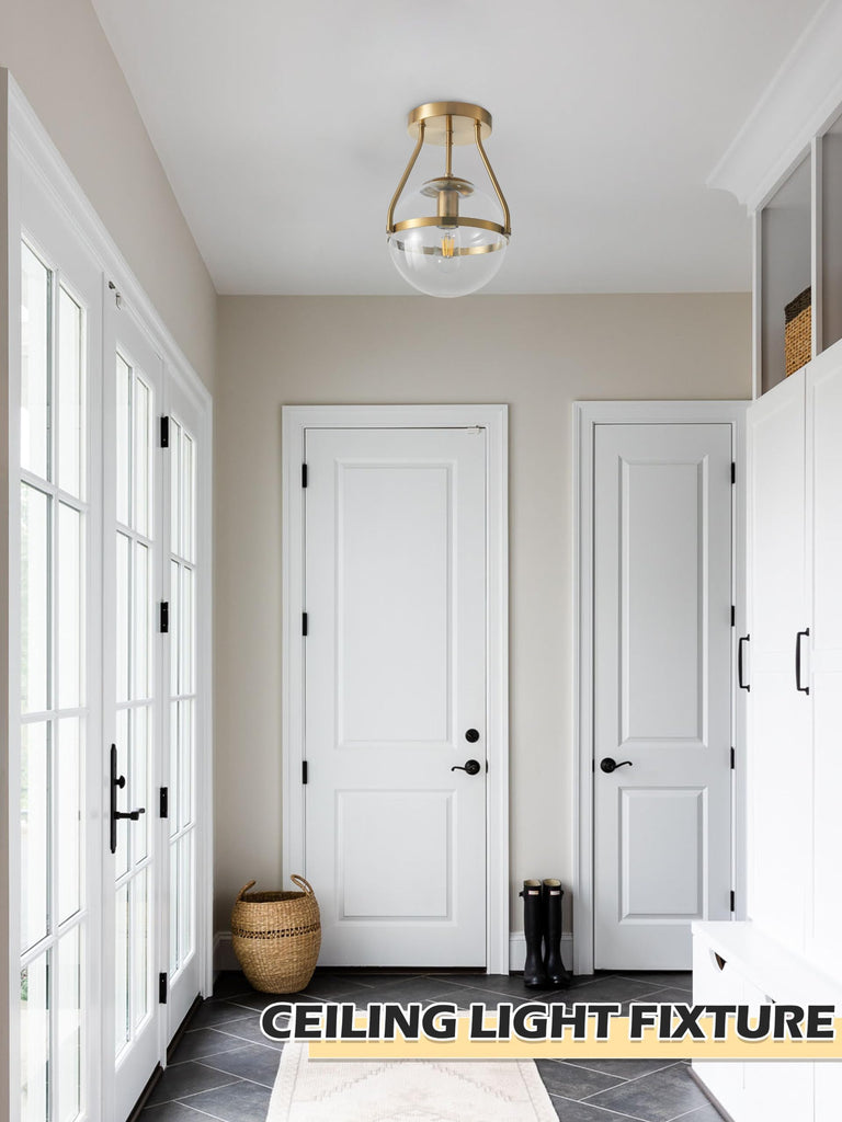 8 Inch Mid Century Ceiling Light Modern Gold Semi Flush Mount Ceiling Light with Clear Glass Shade Globe Semi Flush