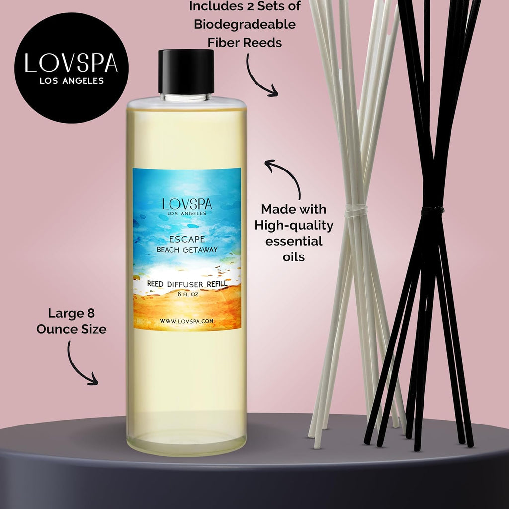 Escape Beach Getaway Diffuser Oil - Essential Oils for Diffuser Refill & Air Freshener Room Spray - Long-Lasting & - Set of 8