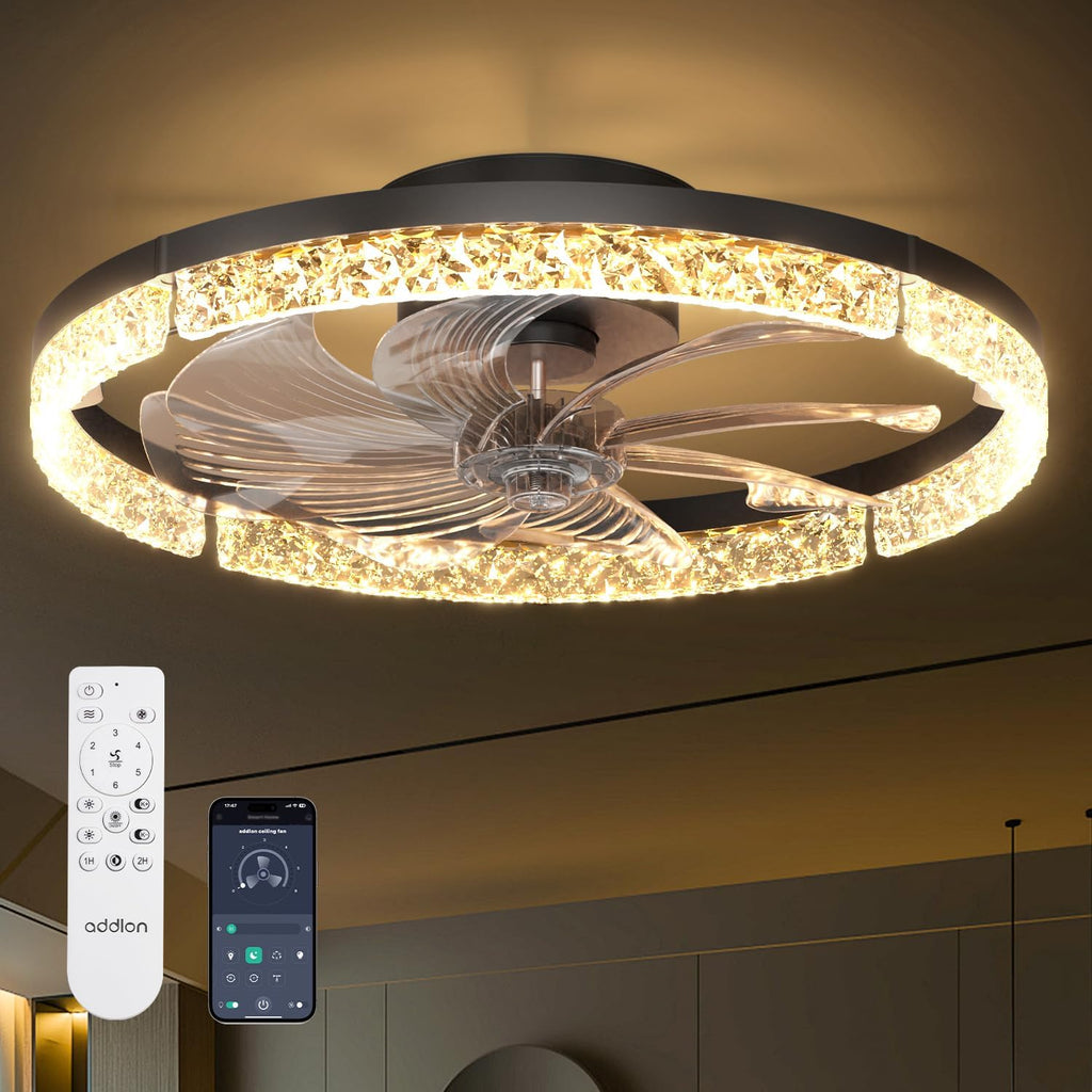 Ceiling Fans with Lights and Remote, 20'' Low Profile Ceiling Fans, 3000-6000K Dimmable Modern Flush Mount LED Fan Light, Fandelier Ceiling Fan for Bedroom, Kitchen, Living Room, Black A101-B0DNFGXWWJ