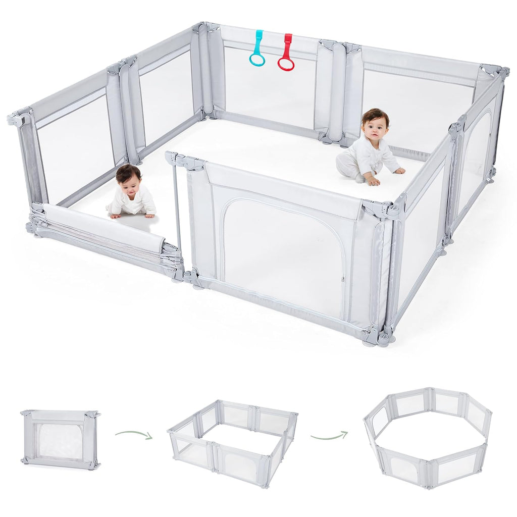 Dotey Adjustable Baby Playpen with Adult Door, Foldable Large Playpen for Babies and Toddlers, Breathable Mesh Indoor
