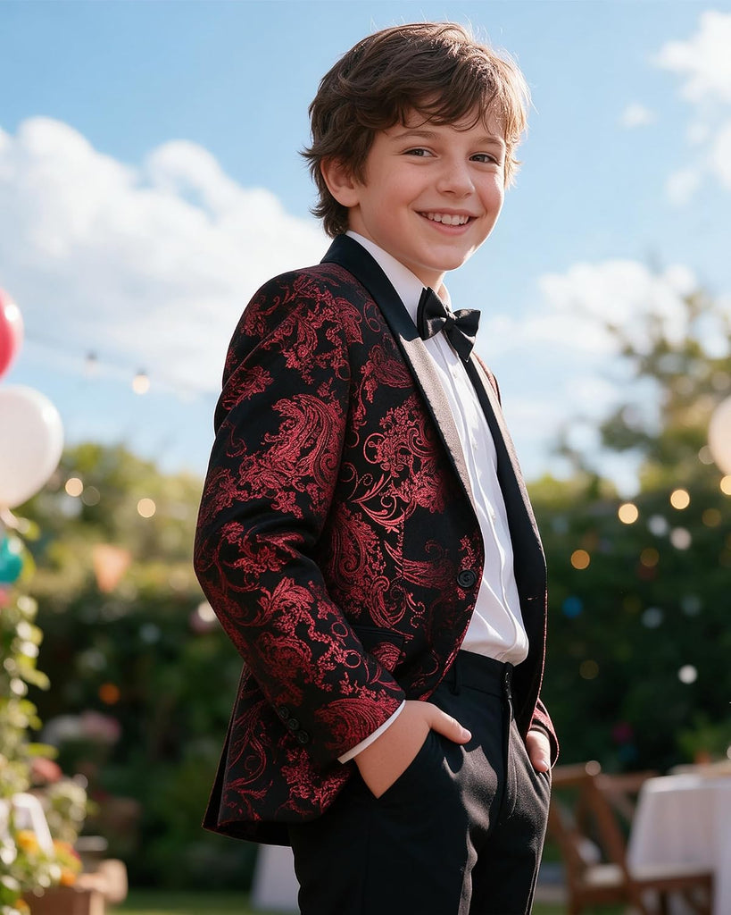 Boys Tuxedo Suit 2 Piece Slim Fit Kids Prom Paisley Jacket Pant Set