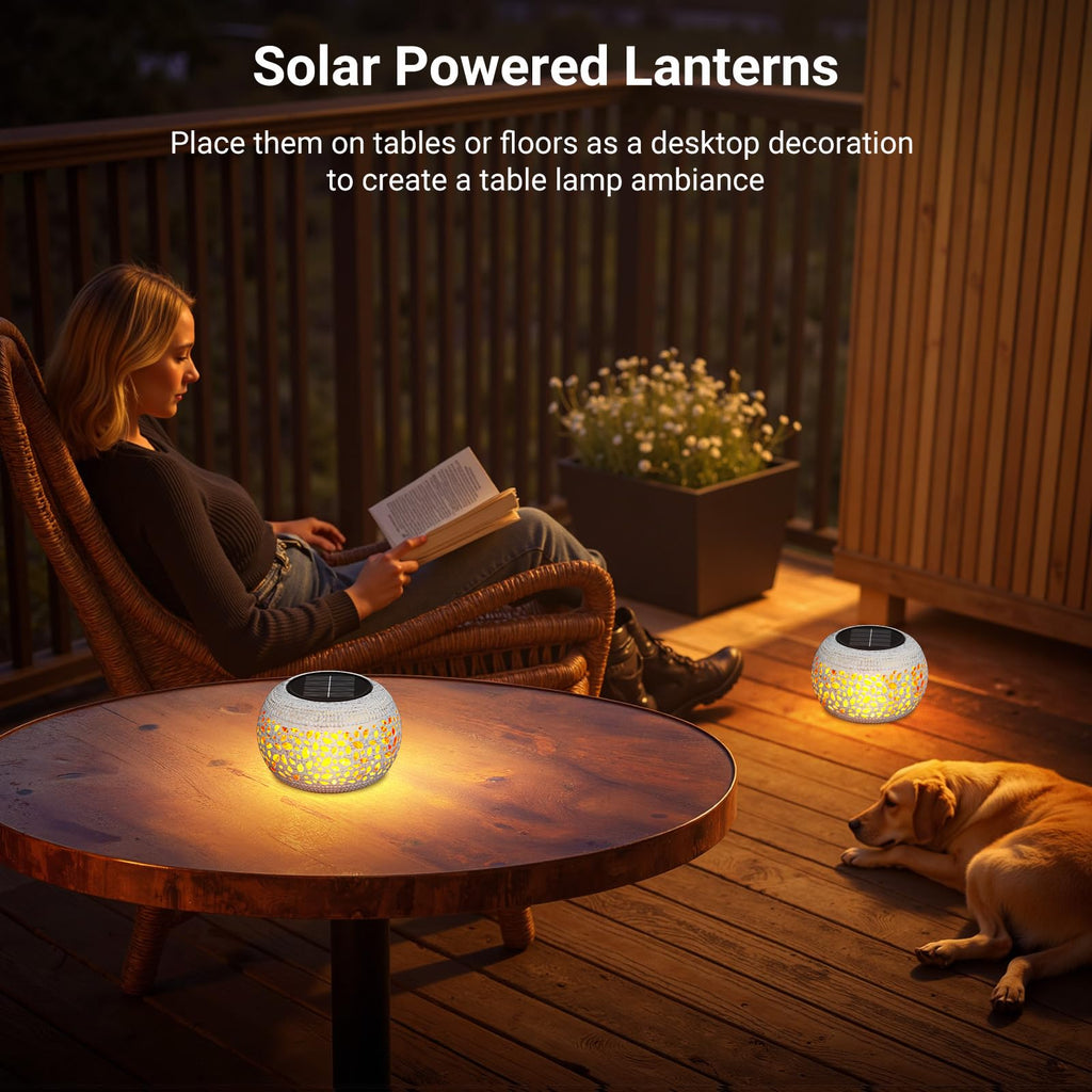 Solar Lanterns Outdoor Waterproof Table Lights: Upgraded Solar Flame Lantern, 2 Lighting Modes White Lantern