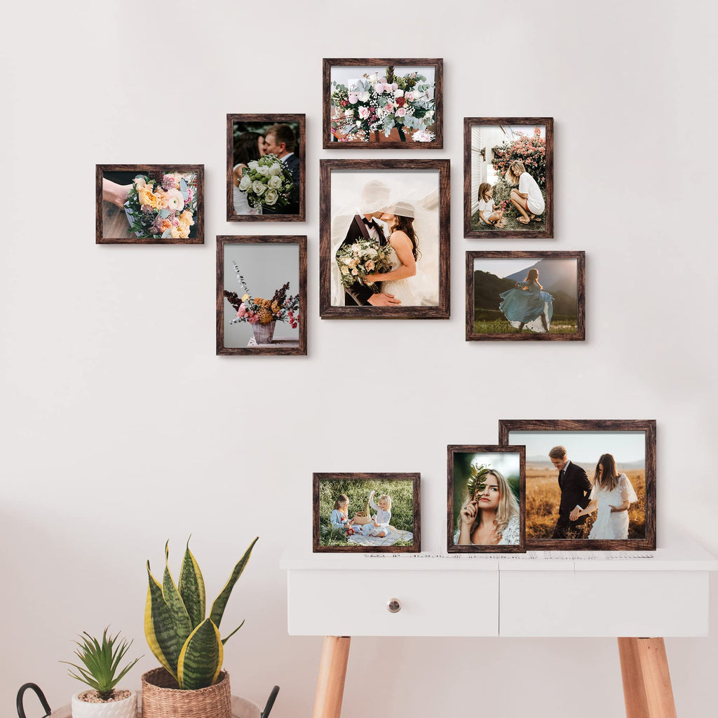 Picture Frame Set 10-Pack, Gallery Wall Frame Collage with 8x10 5x7 4x6 Frames in Brown Finishes