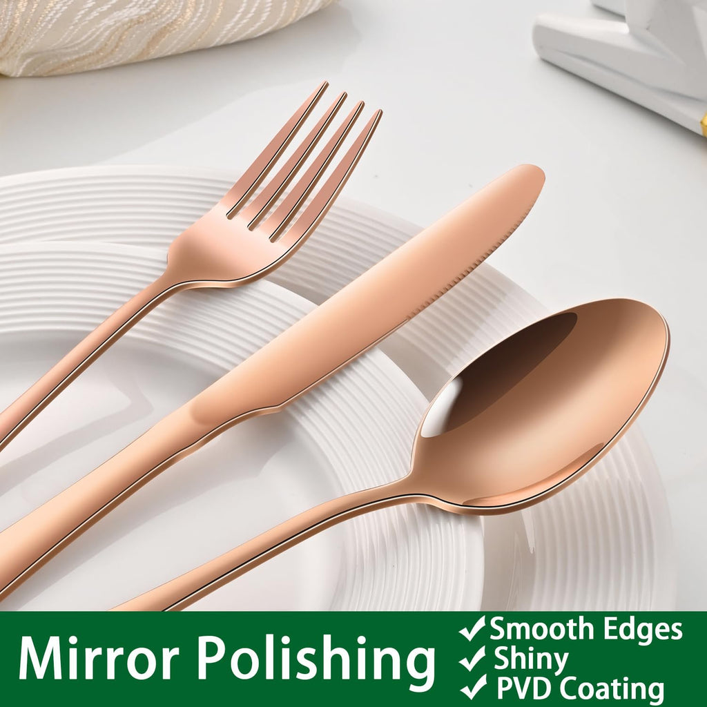 Rose Gold 30-Piece Flatware Sets Service For 6,Pink Silverware Set Includes Knife Spoon And Forks Eating Utensils