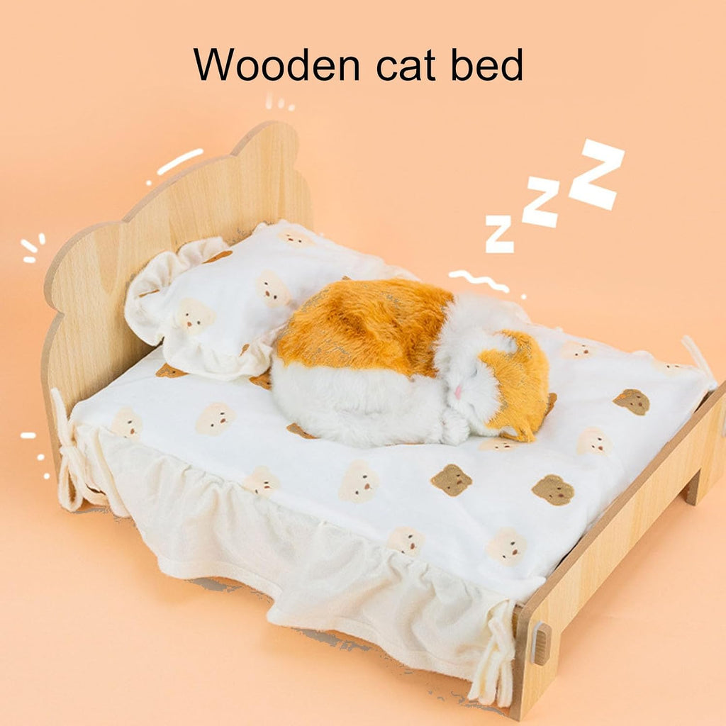 Wooden Pet Bed, Modern Elevated Design, Solid Wood Material with Removable Cushion, for Small Animals, Rabbits, Cats