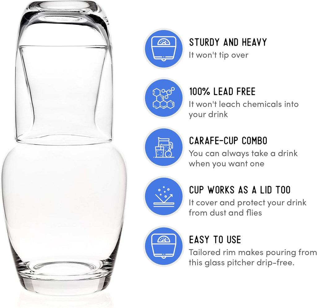Bedside Carafe With Tumbler - Clear Glass - 2 Piece Water Pitcher And Cup Night Set