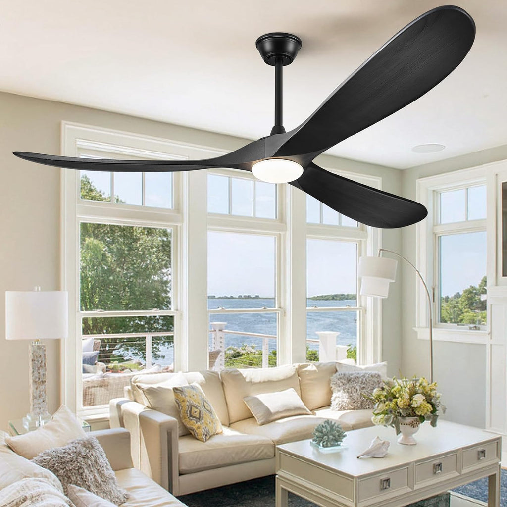 Inspired Maverick Style 52" Wood Ceiling Fan with Light and Remote, 3 Matte Black Blades, Reversible DC Motor, Indoor/Outdoor - Matte Black