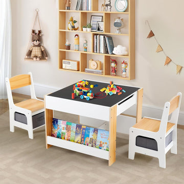 Kids Table and Chair Set, 4 in 1 Toddler Desk with Storage Drawer