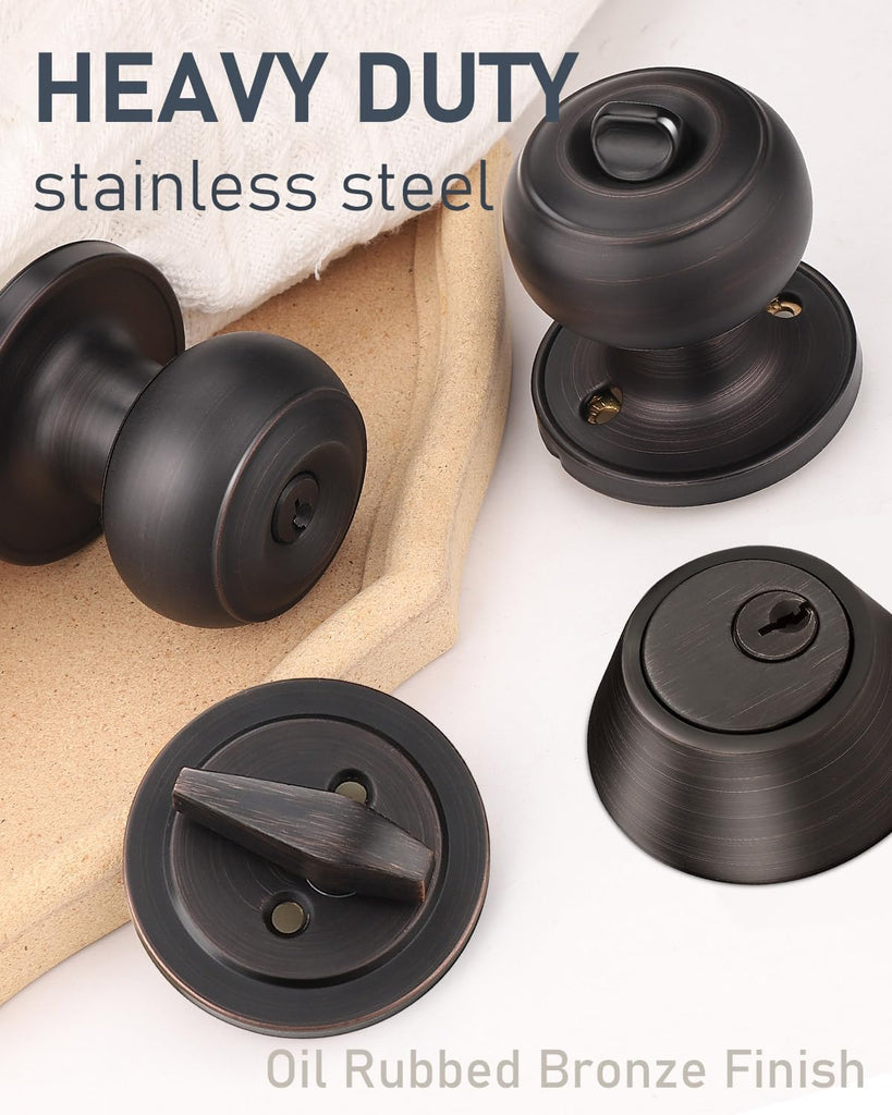 6 Pack Keyed Alike Front Door Knob and Deadbolt Set, Entry Door Locksets with Single Cylinder Deadbolt, Oil Rubbed