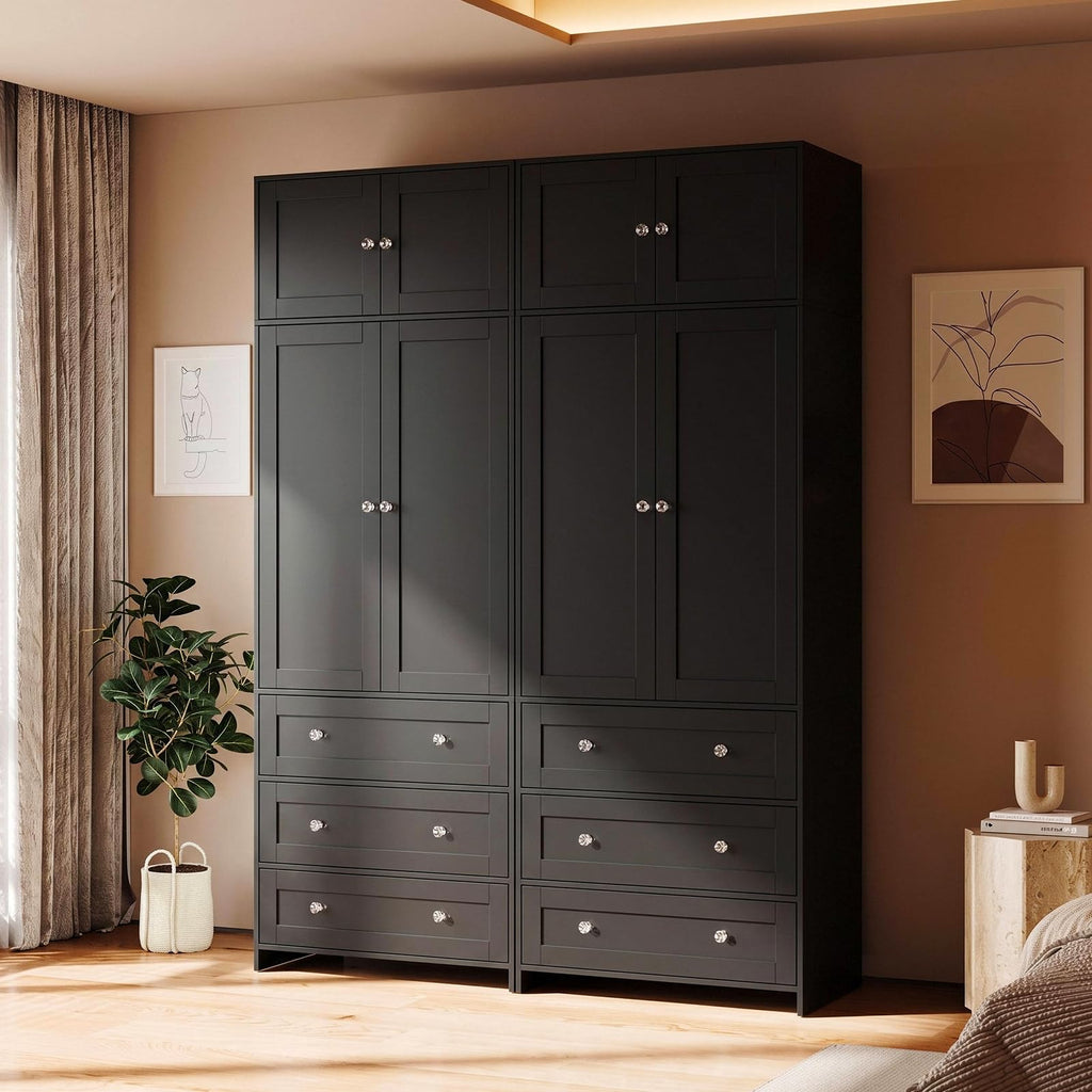 87" H Tall Armoire Wardrobe Closet with 3 Drawers and Mirror