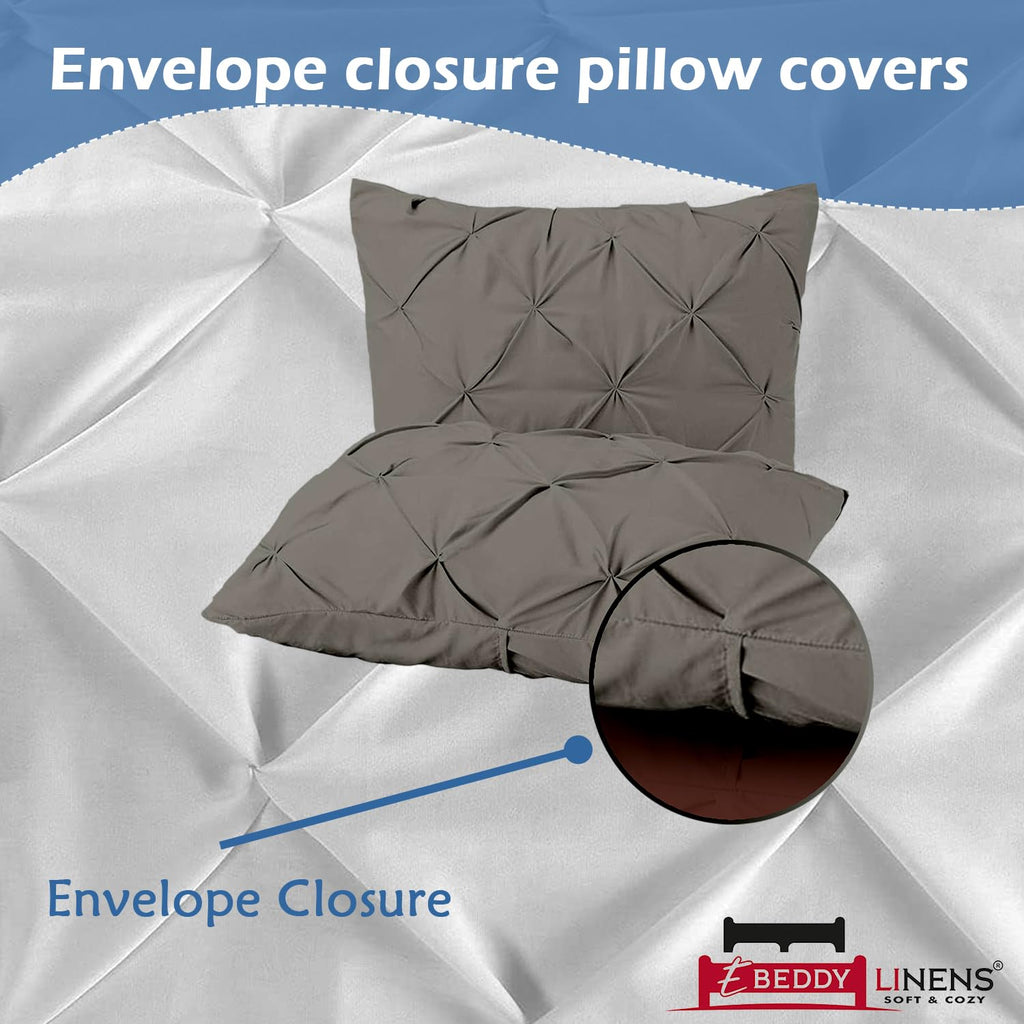 European Square Pinch Pleated Pintuck Pillow Shams Set - Dark Grey Egyptian Cotton Envelope Closure, Soft, Cozy &