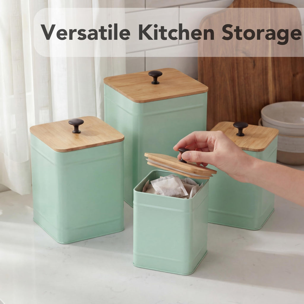 Kitchen Canisters, Airtight Canister Sets of 4 Counter, Sage Green Kitchen Accessories, Coffee Tea Sugar Flour Spice