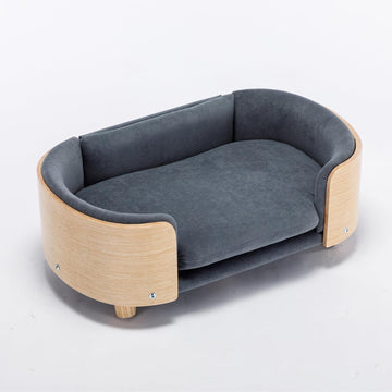 Elevated Dog Bed Pet Sofa, Dark Gray, Cashmere Velvet Cushion, Mid Size