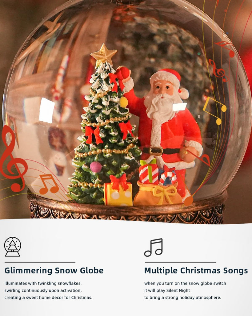 Snow Globe Christmas with Santa Claus, Lighted Christmas Snow Globes with Timer, Swirling Musical Glittering