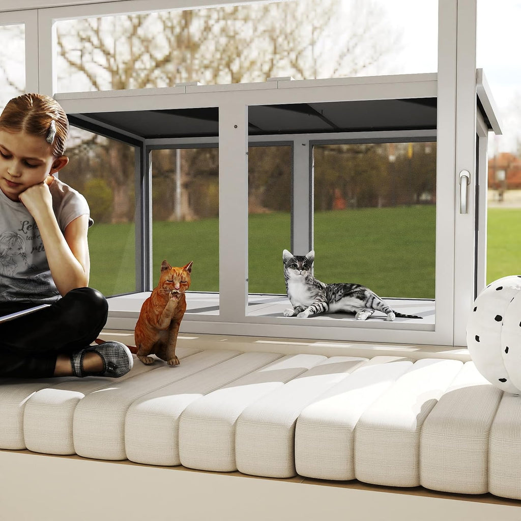 46.85" L Cat Window Box, Wooden Cat Window Enclosure for 1-3 Cats, Window Catio Outdoor Enclosure for Indoor Cats, Keep