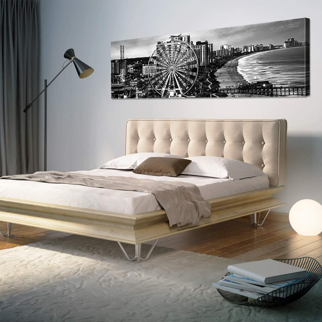 Myrtle Beach Wall Art Ferris Wheel Skyline Wall Decor Black and White Cityscape Panoramic Canvas Paintings USA South