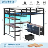 Full Loft Bed with U-Shaped Desk, 7-Drawer Storage and 2-Tier Shelves, Built-in Charging Station and RGB LED Lights