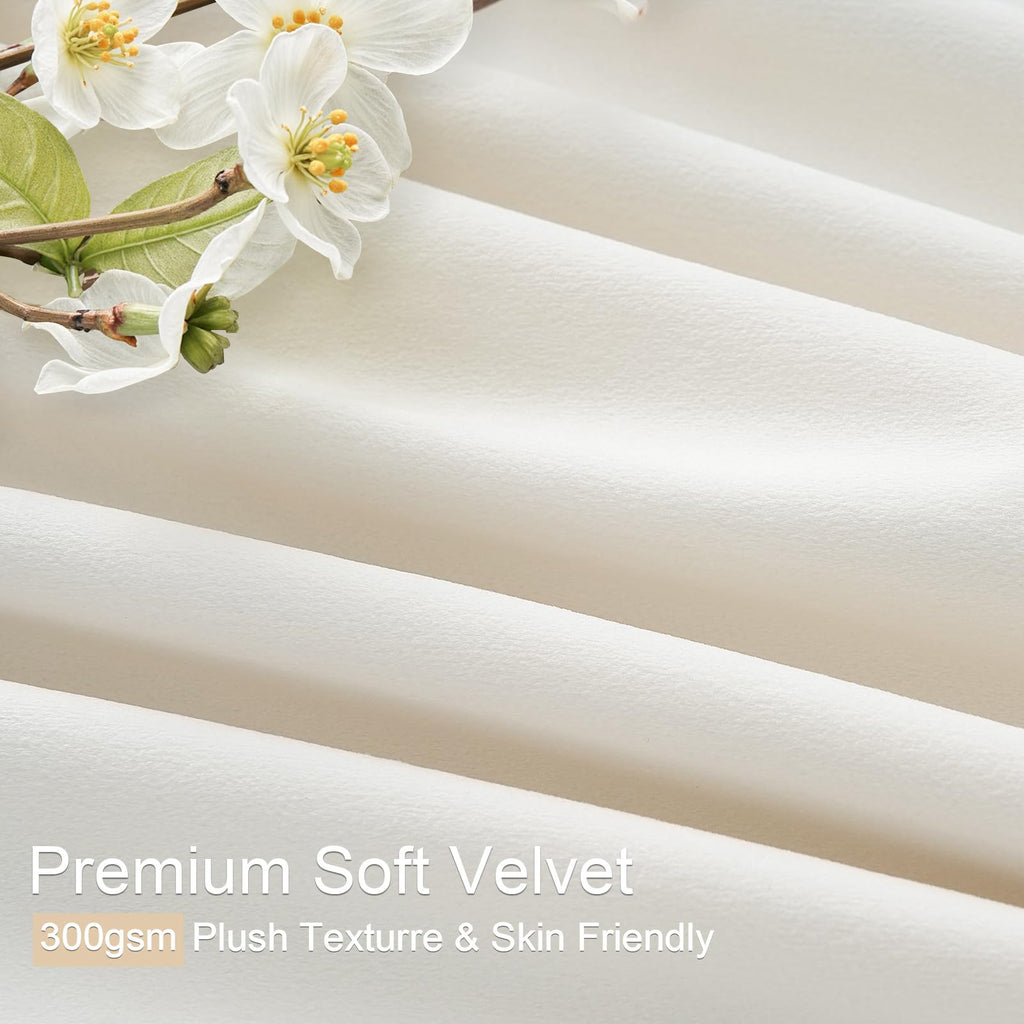 Ivory 100% Blackout Velvet Curtains 108 Inches Long 2 Panels with Hooks Luxury Velvet Black Out Thermal Insulated