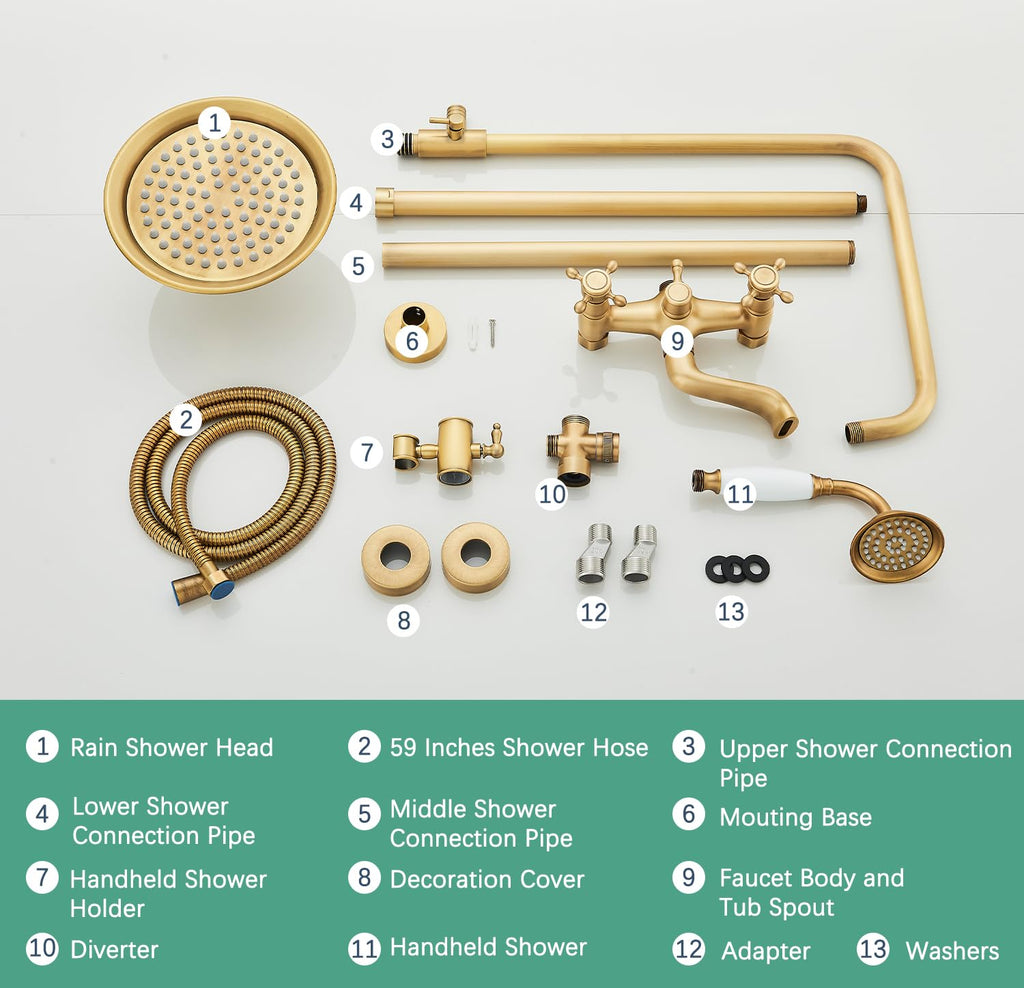 Antique Brass Shower System Bathroom Shower Faucet Set