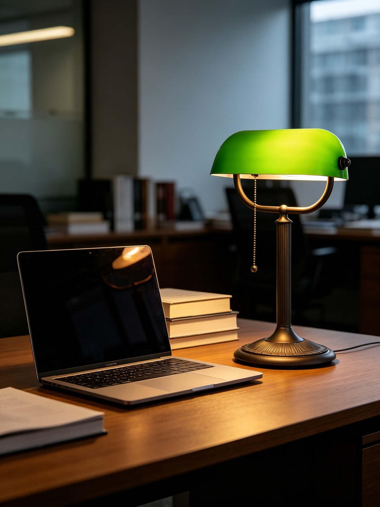 Quick-Change Shade Antique Green Glass Bankers Desk Lamp