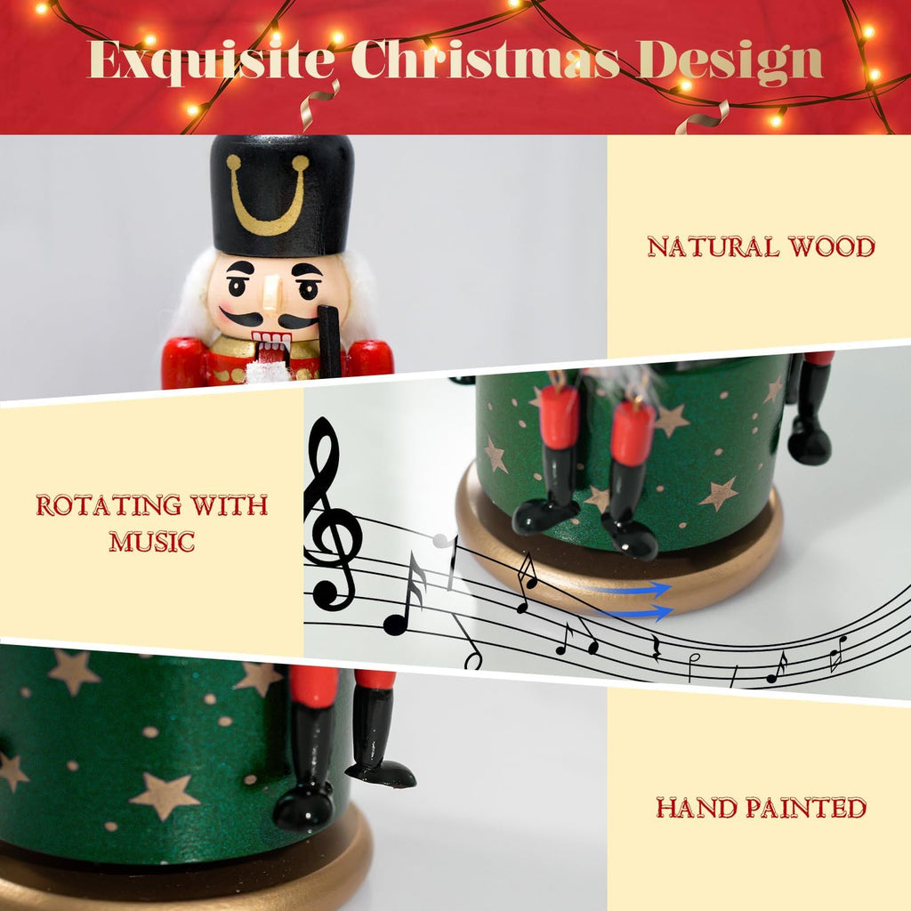 Nutcracker Christmas Decorations of Music Box - Wooden Nutcracker Figures Christmas Ornaments Gifts for Indoor