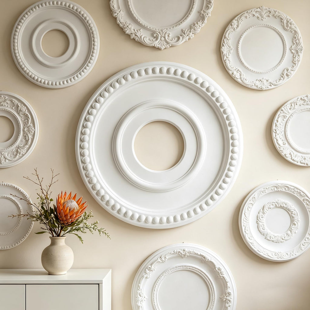 12-1/2" OD x 3-15/16" ID x 1-3/8"P Beaded Round Ceiling Medallion,Primed PU Foam Ceiling Trim for Chandeliers