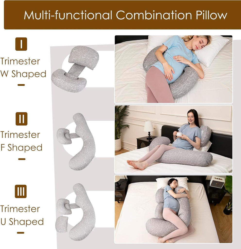 Pregnancy Pillow, F Shaped Maternity Pillow, Adjustable Pregnancy Wedge Pillow with Full Body Support for Back
