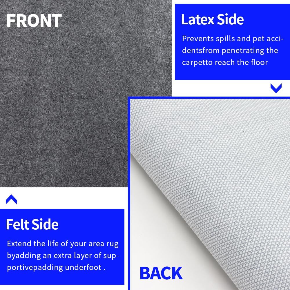 Waterproof Non-Slip Rug Pad 5x7 for Large Area Rugs Durable Felt Floor Protection pad for All Floors, Suitable