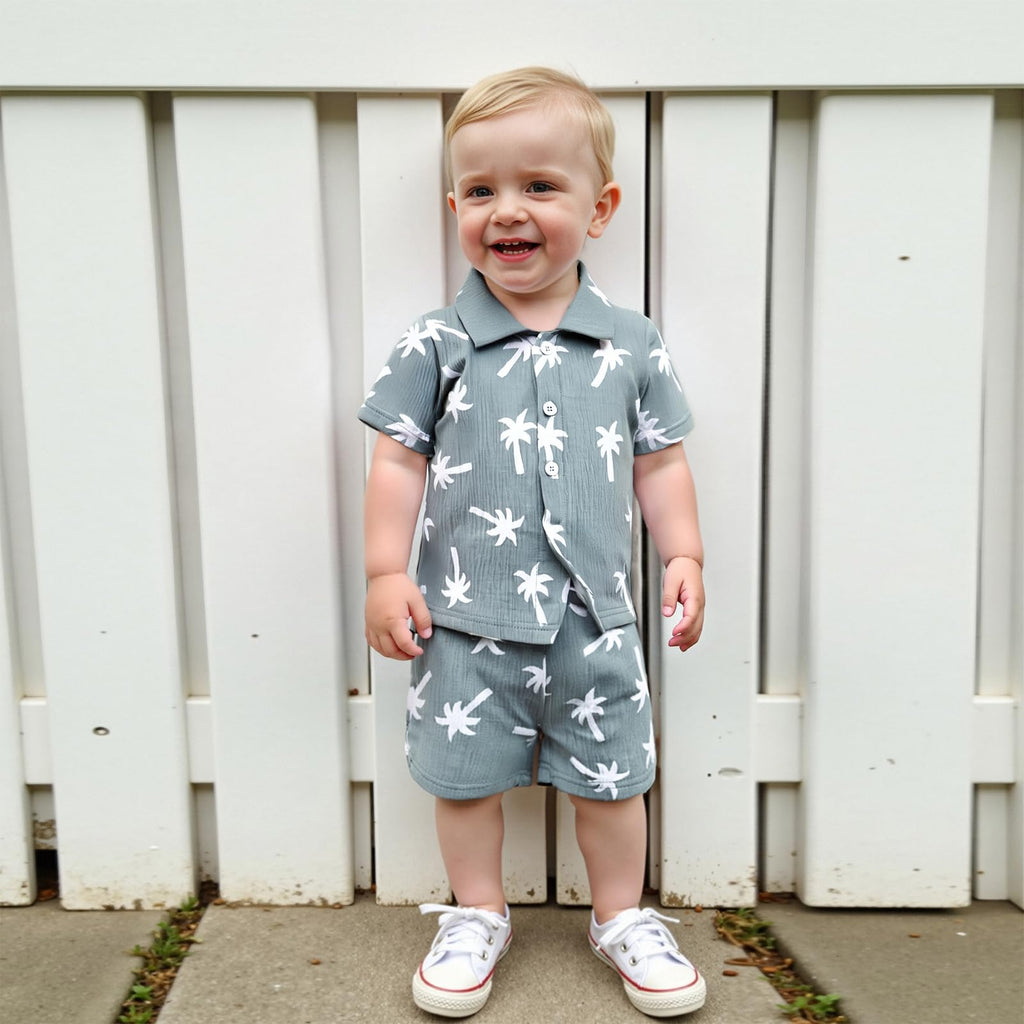 Boys Clothes Set Toddler Infant Boys Button-down Shirt Tops + Cotton Gauze Shorts Summer Outfit 2PCS