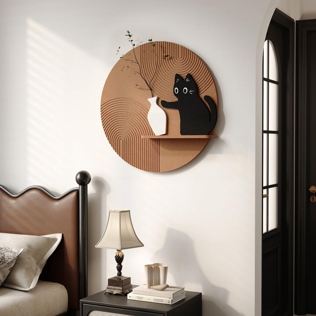 3D Textured Round Cat Wall Art, Modern Minimalist Wall Decor, 24x24 Inch