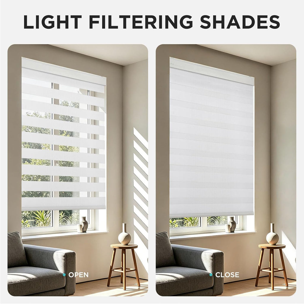 Cordless Zebra Blinds for Windows, Dual Layer Light Control Window Blinds with Light-Proof Aluminum Cover, Free-Stop