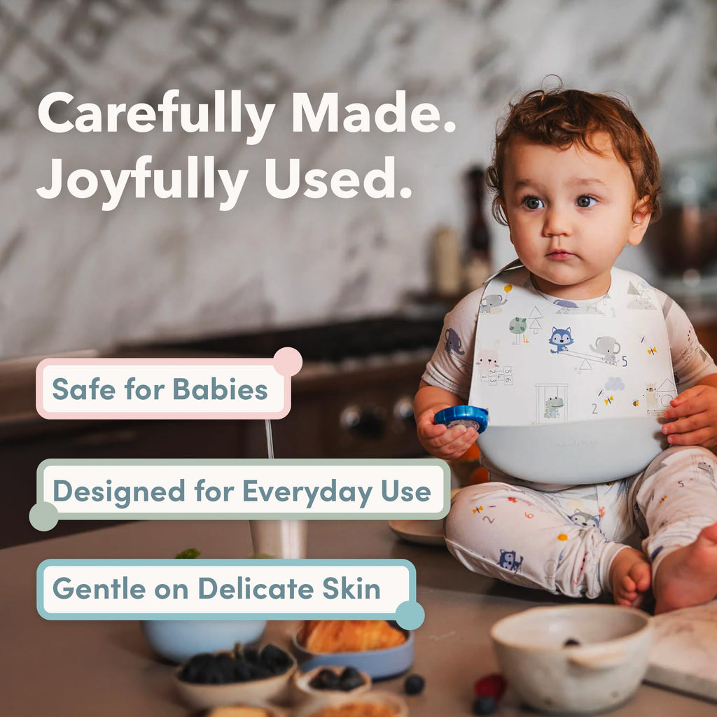 Waterproof Silicone Feeding Bib for Babies & Toddlers, Catch-All Pouch, Easy Clean, 3-36 Months - Safari Jungle