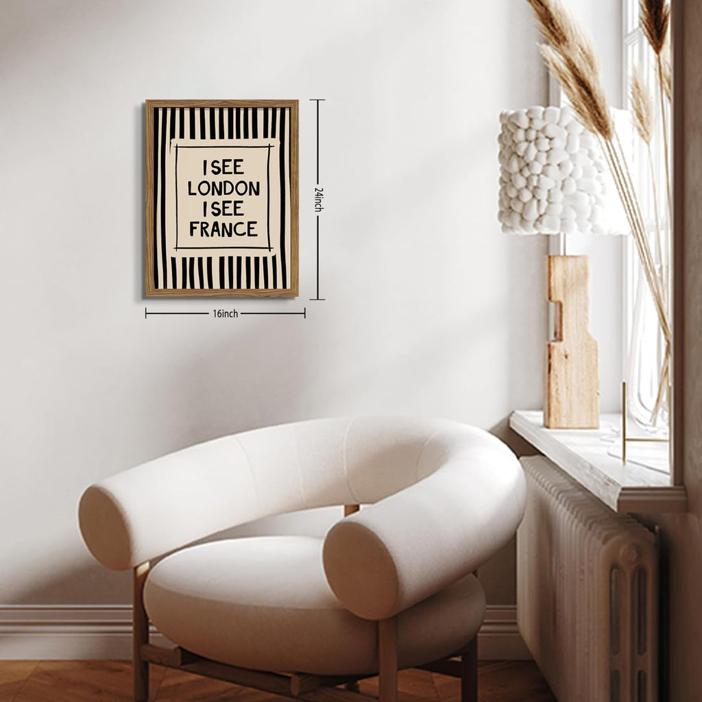 I See London I See France Wall, Funny Bathroom Quote Canvas Wall Decor Painting, Vintage Minimalist Stripe Artwork