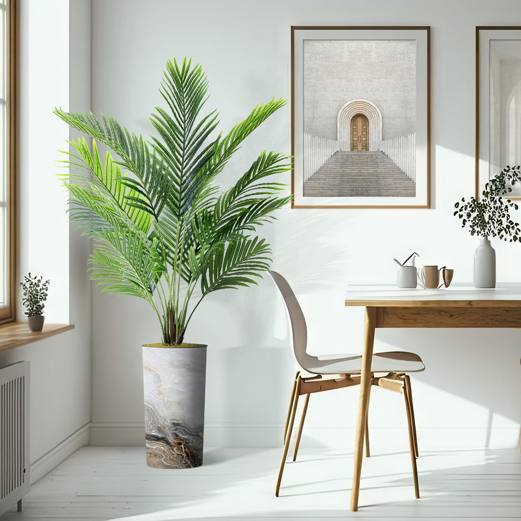 Artificial Tree in Modern Granite Effect Planter, Fake Areca Tropical Palm Silk Tree for Indoor and Outdoor Home