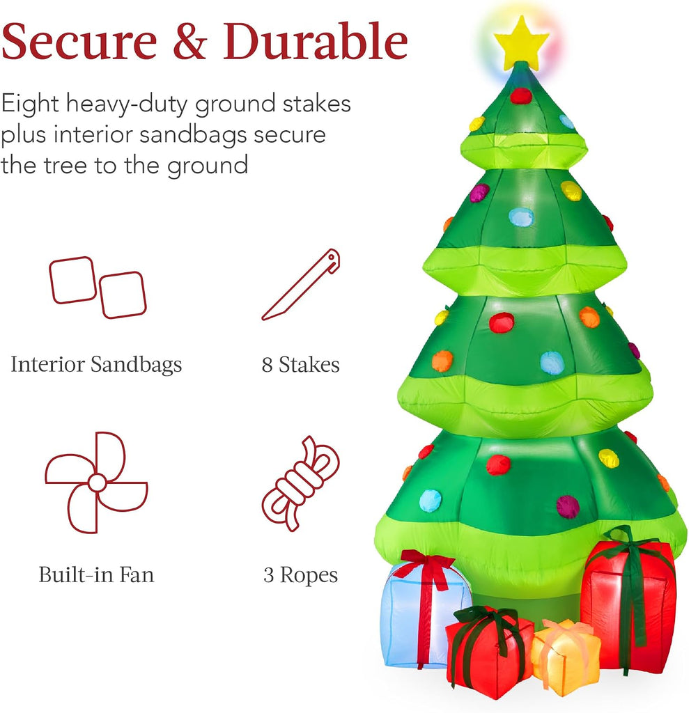 10ft Inflatable Christmas Tree, Large Lighted Outdoor Blow Up Holiday Decor for Yard, Lawn, Backyard, Home w/ 10 LED